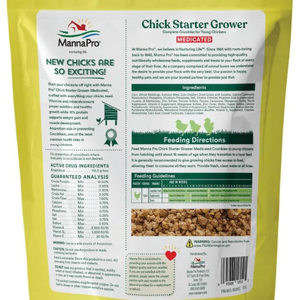 Manna Pro Medicated Chick Starter Grower Feed, Dried High Protein Chicken Food Crumbles with Amprolium for Coccidiosis Prevention, Complete Chicken Feed for Baby Chicks, 5 lb Bag