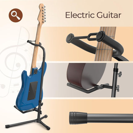 GLEAM Guitar Stand - Adjustable Fit Electric, Classical Guitars and Bass, Load Capacity 20LB, Accessories, Folding Type Black (CG-4)