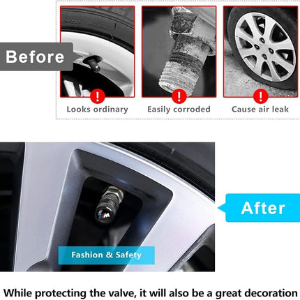 4-Pack Tire Valve Stem Caps for BMW M 3 5 7 X1 X3 M3 M5 X1 X5 X6 Series, Car Decorative Accessories, Aluminum Alloy Valve Stem Caps-M