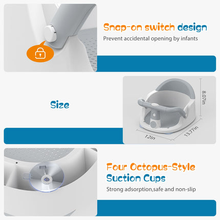 Baby Bath Seat for Babies 6 Months & Up Sitting Up, Non-Slip Baby Bath Chair with Suction Cup, Safe and Comfortable Portable Infant Bath Seat for Bathroom, Bathtub Tub, Easy to Clean (Grey)