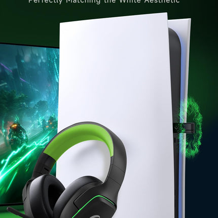 Gvyugke 2.4GHz Wireless Gaming Headsets for PS5, PS4, PC, Switch - Bluetooth 5.3 Gaming Headphones with Noise Canceling Mic, 7.1 Surround Sound, 70H Battery, Blue Lighting - Black Green