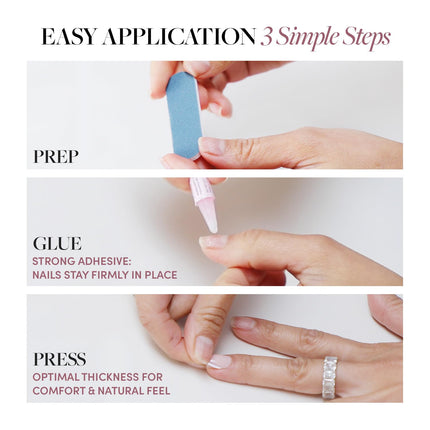 Glamnetic Press On Nails - Bluebelle | Short Almond Fake Nails with Pale Blue French Tips & 3D Blueberry Accents on Semi-Sheer Base, Glossy Finish, Salon Quality | 15 Sizes - 30 Nail Kit with Glue