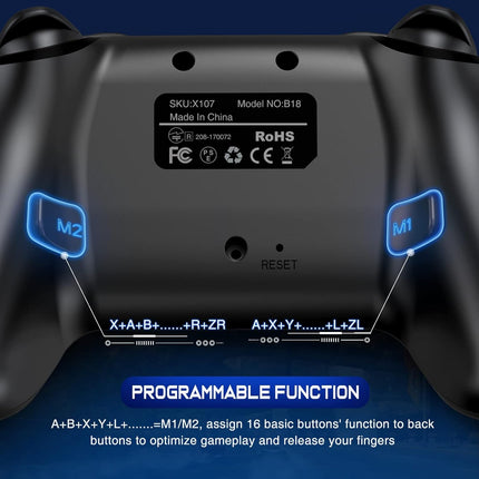 Wireless Switch Controller for Nintendo Switch/Switch 2/Lite/OLED Controller, Switch Controller with a Mouse Touch Feeling on Back Buttons, Extra Switch Pro Controller with Wake-up,Programmable, Turbo Function (Black)