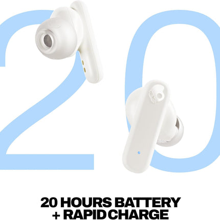 Skullcandy Smokin’ Buds Wireless Earbuds, Bluetooth Headphones, Noise Isolating Fit, Up to 20 Hours Battery, IPX4 Sweat and Water Resistant, Microphone for iPhone Android - Bone