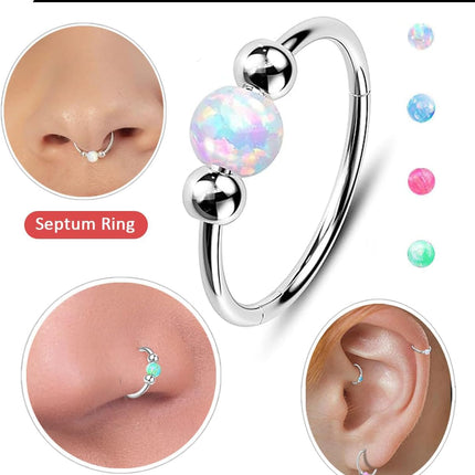 2 Pcs Small Cartilage Hoop Earrings for Women Men, 18G Opal Silver Earrings Hypoallergenic 316L Surgical Steel Hinge Huggie Hoop Earrings for Helix,Tragus,Conch,Rook,Earlobe Piercing Jewelry Nose Ring