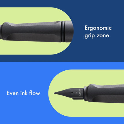 LAMY safari umbra - Fountain Pen with ergonomic grip & polished steel nib in size F - ideal for any Writing & Calligraphy - including LAMY T 10 blue cartridge - Right-Handed