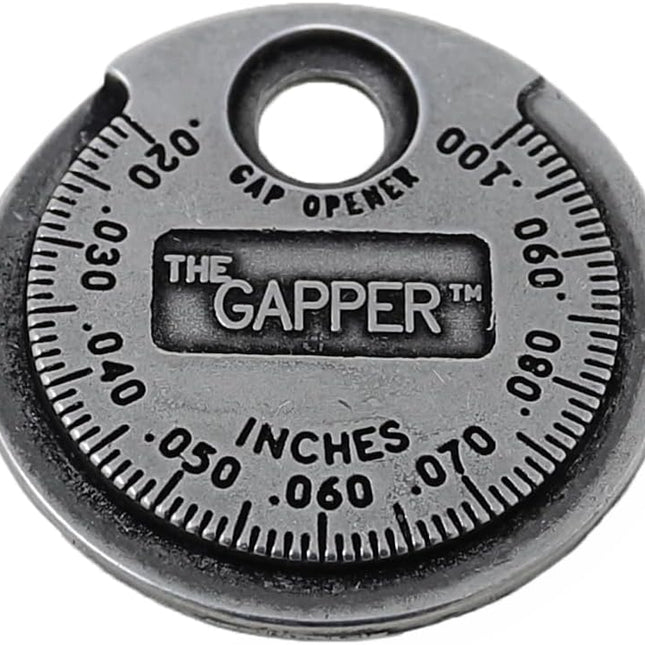 Spark Plug Gapper: Coin-Style Spark Plug Gap Tool, 0.020"–0.100" Measurement Range, Plated Steel, Quick-Check Reference