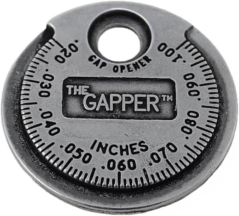 Spark Plug Gapper: Coin-Style Spark Plug Gap Tool, 0.020"–0.100" Measurement Range, Plated Steel, Quick-Check Reference