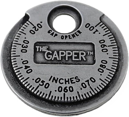 Spark Plug Gapper: Coin-Style Spark Plug Gap Tool, 0.020"–0.100" Measurement Range, Plated Steel, Quick-Check Reference