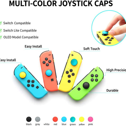 Ferkurn Joystick Replacement Cap Thumb Grip for Switch OLED & Switch Lite, Joystick Grip Button Stick Cover 3D Analog Cap Skin Replacement Part Repair Kit Accessories, 8 PCS
