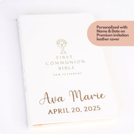 Personalized First Communion Bible New Testament, First Gift Catholic Rosary Set Engraved Religious Keepsake, Holy Sacrament, Biblia para Primera Comunion