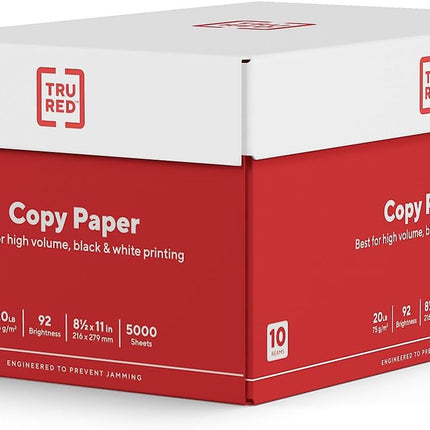 TRU RED 8.5x11 Copy Paper 20 lb. 92-Bright 5000 Sheets/Carton, For Office, School & Home