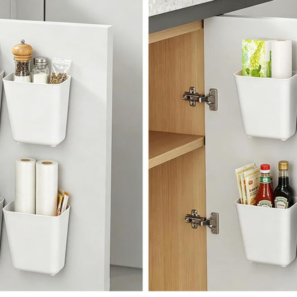 4 Piece Kitchen Cabinet Door Storage Box,Self Adhesive Wall Mounted Storage Box,Wardrobe/Bathroom/Refrigerator Small Items Organizer