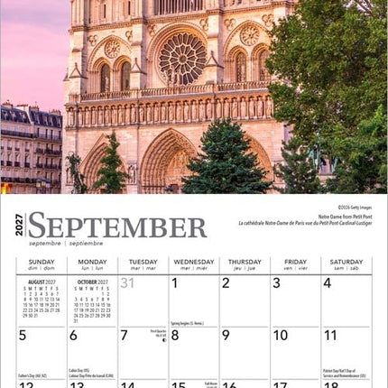 Paris | 2027 7 x 14 Inch (Hanging) Monthly Mini Wall Calendar | English/French Bilingual | BrownTrout | Scenic Travel Europe France (English and French Edition)