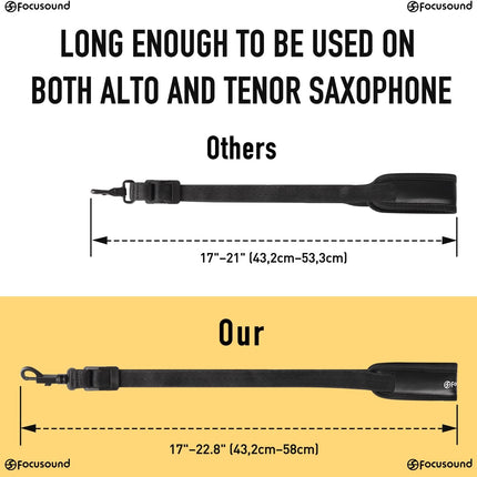 Focusound Upgraded Length Tenor Saxophone Neck Strap Soft Sax Leather Strap Padded for Alto and Tenor Saxophone