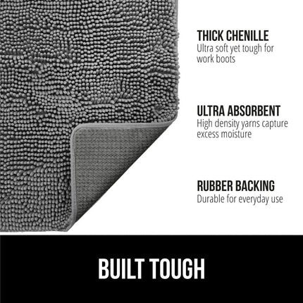 GORILLA GRIP SoakSTOPPER Dog Door Mat, Machine Washable Rug Absorbent Doormat Captures Moisture Mud Dirt, Quick Dry Soft Chenille Entryway Rugs Indoor Entrance Mats for Dog Paws, 24x17 Grey