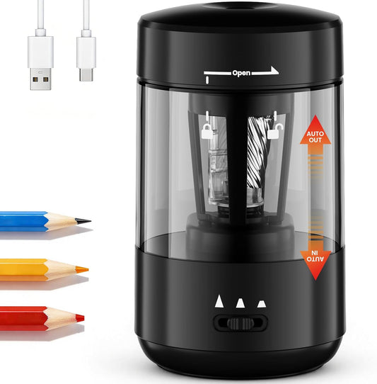 Black Rechargeable Automatic Electric Pencil Sharpener for 6-8mm Pencils