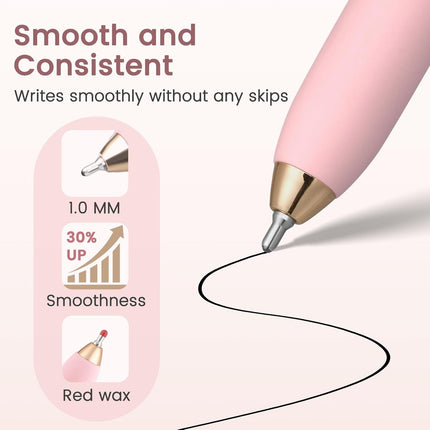 Sooez 6 Pack Ballpoint Pens, 1.0 mm Medium Point Black Ink Pens, Smooth Writing Pen Bulk for Journaling, Soft Grip Cute Pen for Women, Nurse, Office School Supplies, Small Teacher Gifts, Multicolor