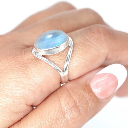 Natural Gemstone Ring For Women Pearl, Tiger Eye, Lapis, Crystal Oval Boho Genuine 925 Sterling Silver Handmade Jewelry