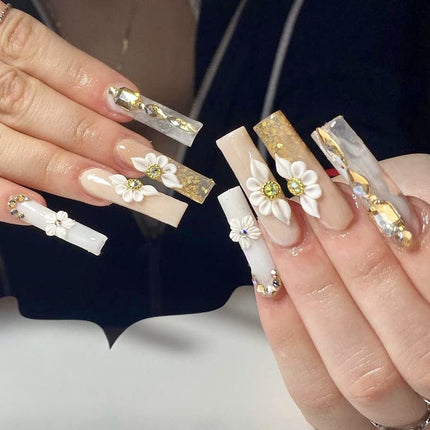 Set 10Pcs 3D Sweet Season Poinettia (5 Petals) Flower Nail Art Charms Handmade by Acrylic Powder Design Acrylic Nail Art for Women Girls (White-10Pcs)