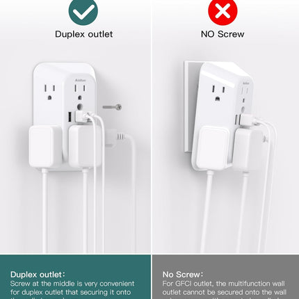 Addtam Surge Protector Outlet Extender, 6-Outlet Splitter with 4 USB Wall Charger(PD 20W), Multi Plug Wall Outlet 1800J Power Strip for Home Office Dorm Room Essentials, White