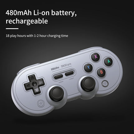 AKNES 8Bitdo SN30 Pro Wireless Bluetooth Controller, Hall Effect Joystick, with Rumble Vibration USB-C Cable Gamepad Compatible with Switch/Switch 2,Windows, Mac OS, Android, Steam - Gray
