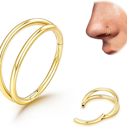 Titanium Double Hoop Nose Ring 20G 18G Gold Silver Black Nose Rings Hoops for Women Men Hypoallergenic 6mm 7mm 8mm 9mm Nose Nostril Septum Cartilage Helix Daith Conch Rock Piercing Jewelry