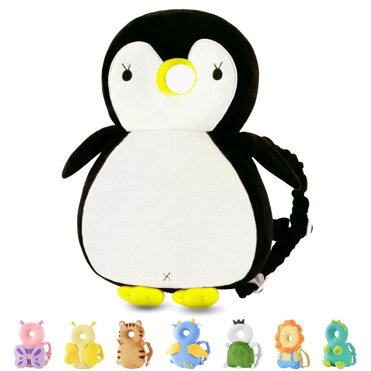 Baby Head Protector Backpack, Toddler Walking Fall Head Protection, White Black Penguin