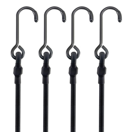 Lucky Straps 48" Black Adjustable Carabiner Bungee Cords with Hooks, 8 Pack