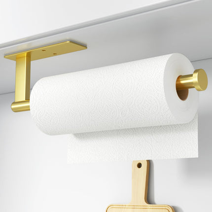Paper Towel Holder Under Cabinet - Stainless Steel Paper Towel Holder Wall Mount, Self-Adhesive or Drilling, Matte Black Towel Rack for Kitchen Organization and Storage, Kitchen Paper Roll Holder