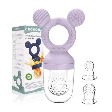 Baby Fruit Feeder 2 Pack with Freezer Tray, 4 Silicone Pouches in 3 Sizes, Breastmilk Popsicle Mold, Food Feeder Pacifier and Silicone Teether, 4+ Months