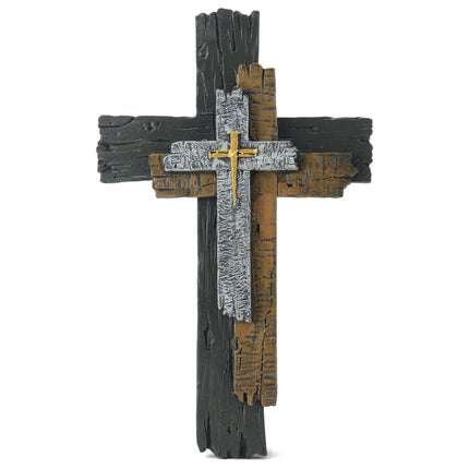 Rustic Cross Wall Decor, 13 Inch Christian Cross with Hanging Hook