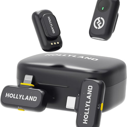 Hollyland Lark A1 Wireless Mini Microphone for iPhone & Android, 48kHz/24-bit, 3-Level Intelligent Noise Cancel, Microphone for YouTube, Podcast, Vlogging (Black, 2TX + 2RX + Charging Case)
