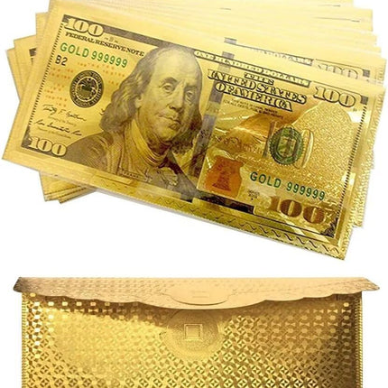10pcs Business Money Envelopes+10pc Bills Card Gift Gold Foil Plated Bills for Cash Gifts