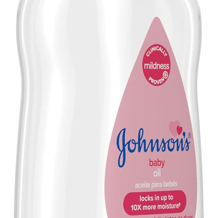 Johnson's Baby Oil, Pure Mineral Oil to Prevent Moisture Loss for Newborn, Kids, & Adults, Gentle, Soothing Baby Massage Oil, Dry Skin Relief, Hypoallergenic, Original Scent, Baby Essentials, 3 fl. oz