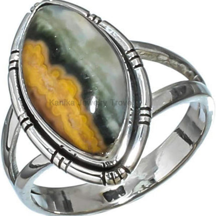 Bumble Bee Jasper Natural Gemstone Solid Sterling Silver Handmade Jewelry Ring Gift