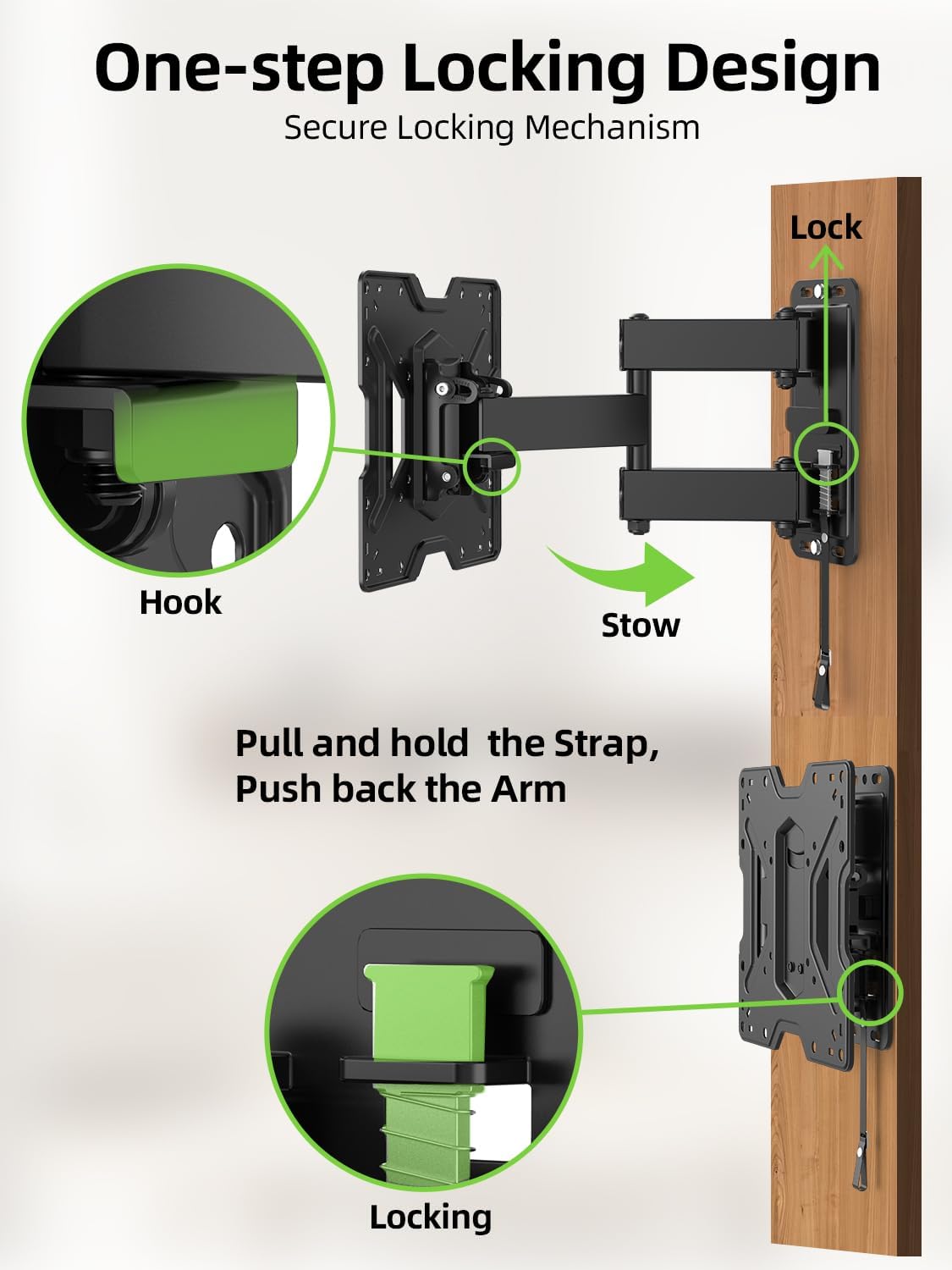 Lockable RV TV Wall Mount, 13-45 Inches, 44 lb, VESA 75 x 75 to 200 x 200 mm - photo 3
