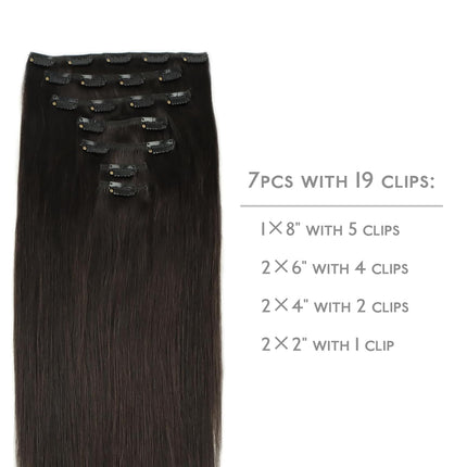WENNALIFE Clip in Hair Extensions Real Human Hair, 18 Inch 120g 7pcs Human Hair Extensions Clip Ins, Dark Brown Coloured Remy Hair