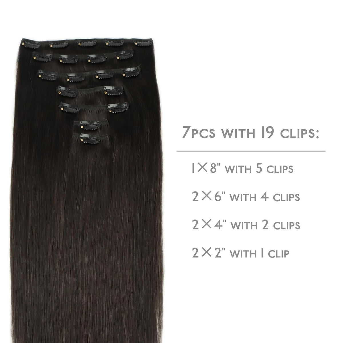 Clip in Hair Extensions Real Human Hair, 18 Inch 120g 7pcs Human Hair Extensions Clip Ins, Dark Brown - photo 2