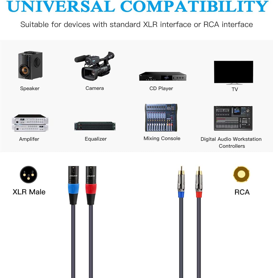 RCA to XLR HiFi Audio Cable - 2 RCA to 2 XLR, 3.3 Feet, 4N OFC Wire for Amplifier, Mixer, Microphone - photo 2