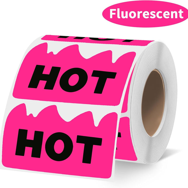 600 PCS Rave Hot Stickers 2 x 1-1/5 Inch Fluorescent Pink Hot Flame Fire