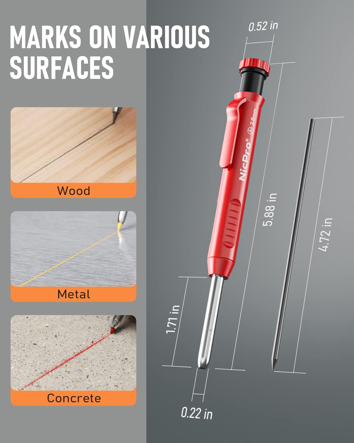 Carpenter Pencil with Sharpener, Mechanical Pencils Set with 26 Refills, Deep Hole Marker for - photo 4