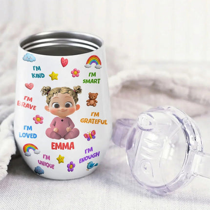 I'm Kind, I'm Smart, Positive Affirmation Personalized Sippy Cup with Handles, Cute Cartoon Kid Sippy Cup with Name, Positive Affirmation Baby Sippy Cup, Baby Girl Boy Sippy Cups, Toddler Girl Gifts