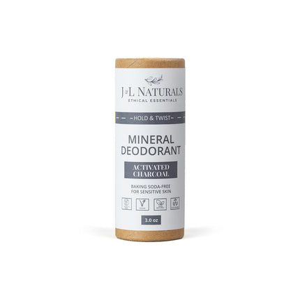 J&L Naturals Mineral Deodorant | Baking Soda-Free, 100% Natural, Sustainable Skin Care | Sensitive Deodorant For Women & Men | Aluminum Free, Vegan, Cruelty-Free (Activated Charcoal, 3 Oz (Pack of 1))