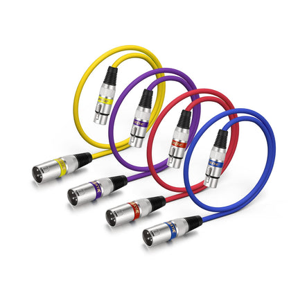 XLR Cable 15ft 4 Pack - 3 Pin Balanced Male to Female Mic Cable