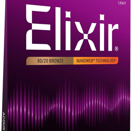 Elixir Strings, Acoustic Guitar Strings, 80/20 Bronze with NANOWEB Technology, Longest-Lasting Bright and Focused Tone For Life with Comfortable Feel, 6 String Set, Light 12-53