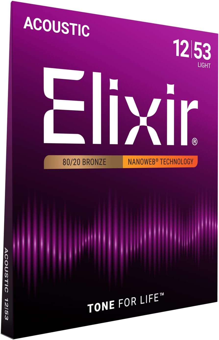 80/20 Bronze Acoustic Guitar Strings with Coated Long-Lasting Tone, Light 12-53