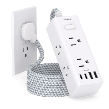 Surge Protector Power Strip, 5 Ft Flat Plug Extension Cord, 900J