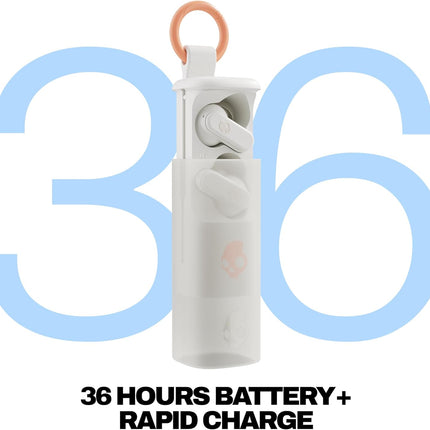 Skullcandy Dime Evo Wireless Earbuds, Bluetooth Headphones, Noise Isolating Fit, Up to 36 Hours Battery, Microphone for iPhone Android, Easy Carry with Clip-Anywhere Case - Bone