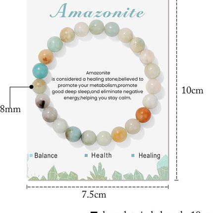 8mm Healing Crystal Bracelet for Women Handmade Natural Stone Bracelets Semi-Precious Gemstone Bracelets Stretch Crystal Beaded Bracelets Healing Gifts for Women